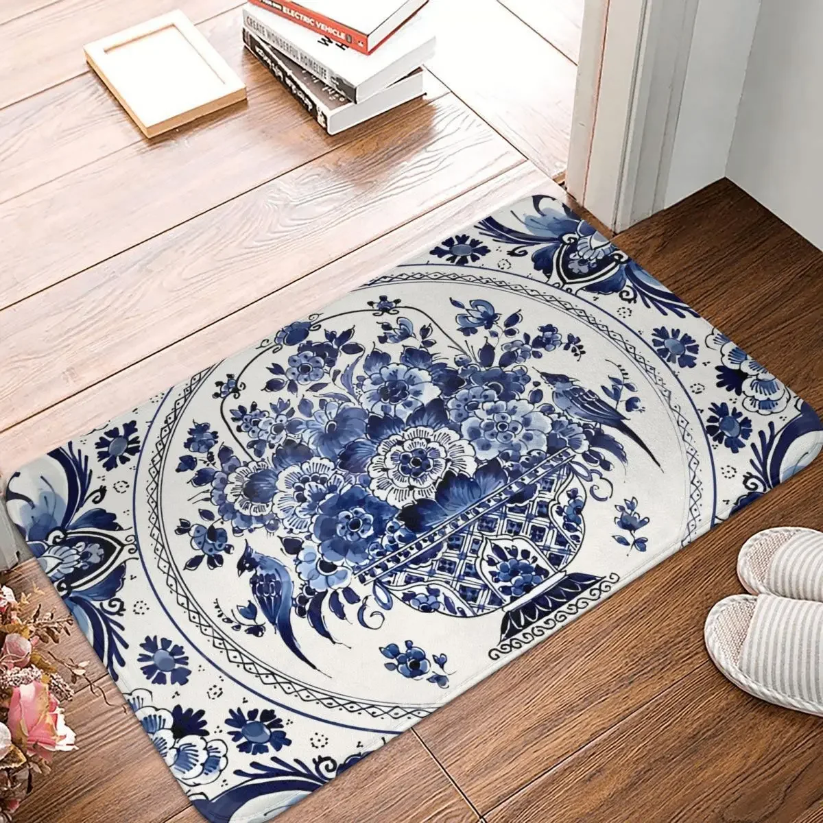 Bathroom Mat Royal Delft Blue Flower Basket Doormat Kitchen Carpet Outdoor Rug Home Decor