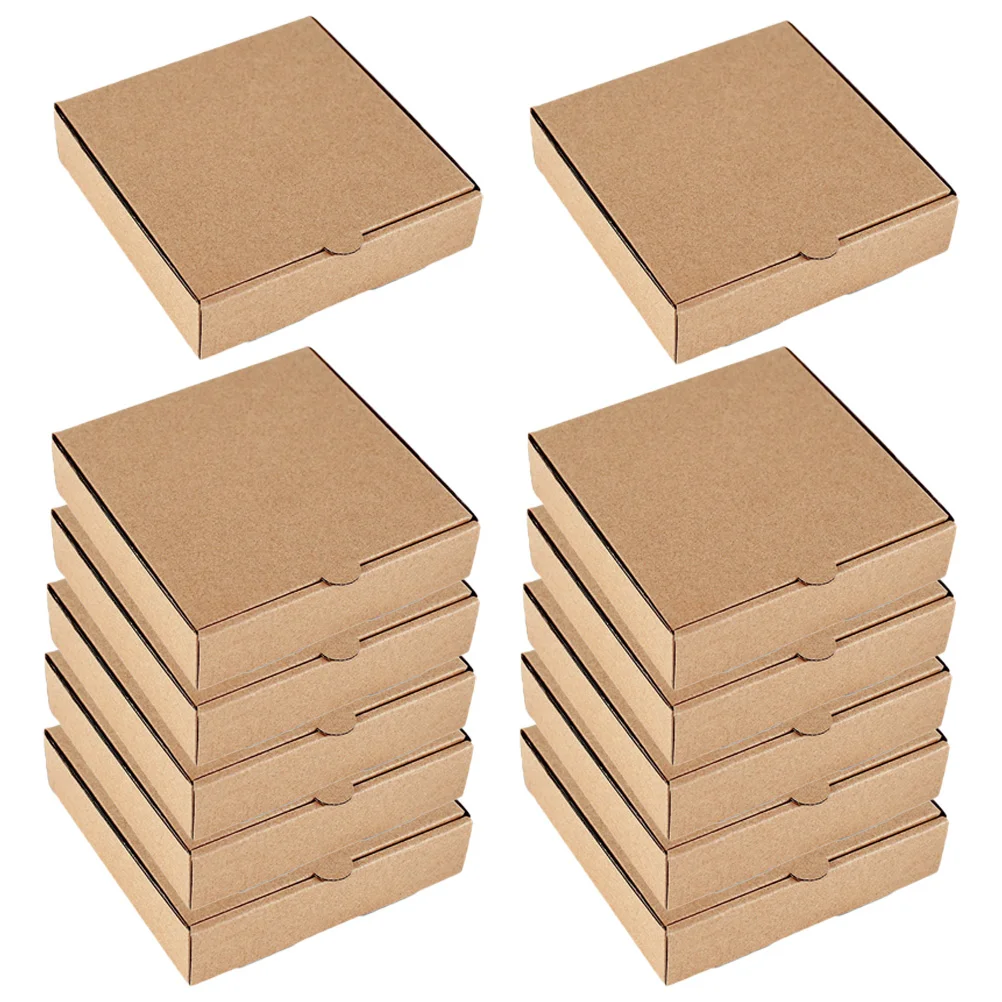 

12 Pcs Mini Pizza Box Wrapping Boxes Restaurant Supply Biscuit for Party Light Brown Holder