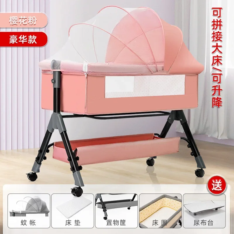 Crib Splicing Bed Portable Multi-function Mobile Folding Cradle Bed Neonatal Bedside Bed