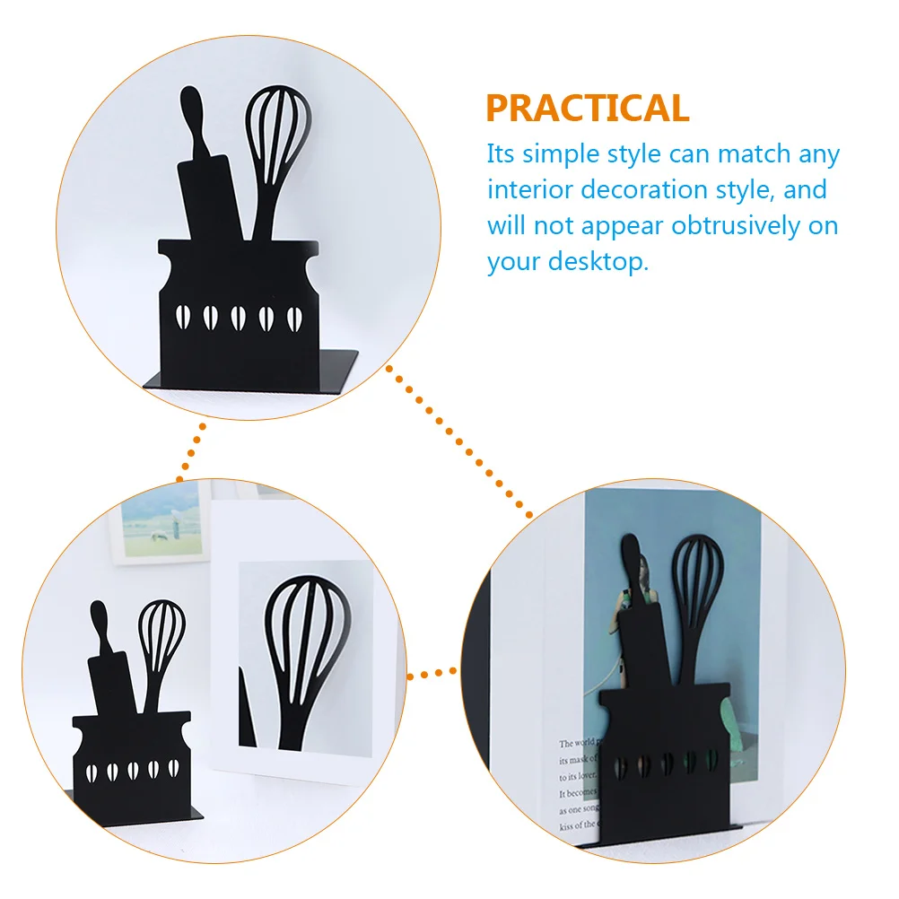 

2Pcs Cartoon Bookend Metal Kids Bookends for Shelves Cute Kitchen Cookbooks Accessories Household Decorative Sturdy Iron Book