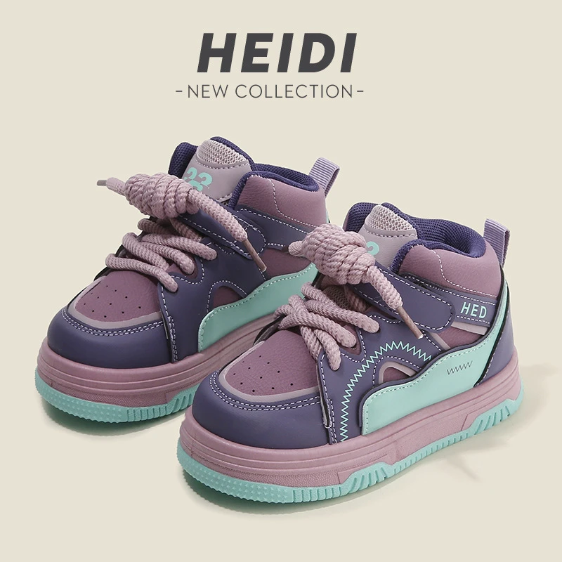 Kids High Top Chunky Sneakers Color Block Patchwork Toddler Casual Skate Shoes With Hook And Loop Closure Non Slip Thick Sole