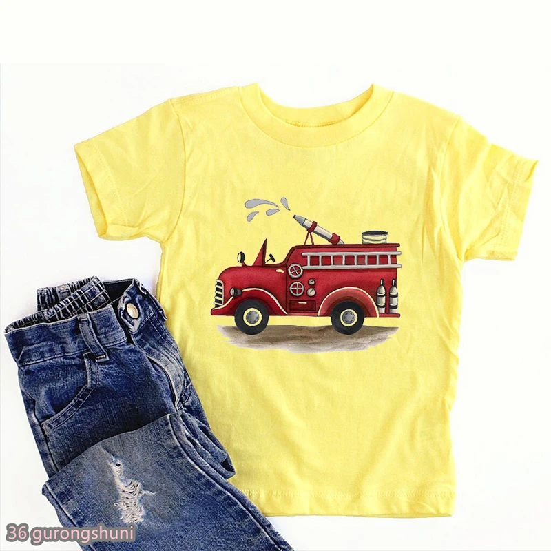 t-shirt for boys funny construction truck excavator fire truck cartoon print boys clothes fashion toddler shirt top dropshipping