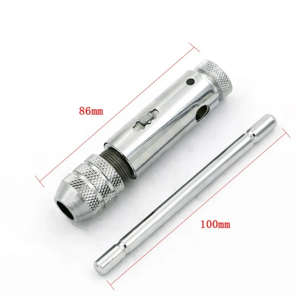 Adjustable Silver T-Handle Ratchet Tap Holder Wrench with 5pcs M3-M8 3mm-8mm Machine Screw Thread Metric Plug T-shaped Tap