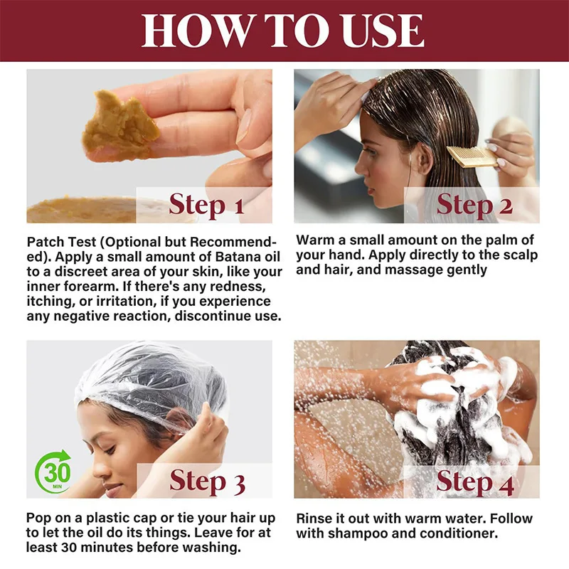 Popularny olejek Batana, 100% naturalny, odżywczy olejek do włosów wzmacniający i regenerujący zniszczone włosy.
