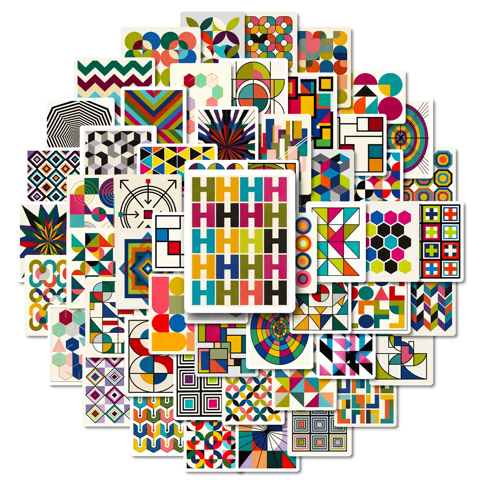 10/56PCS 기하학 그래픽 컬러 스티커 만화 창의력 컬러 시각적 영향 낙서 장식 노트북 기타 전화 데칼