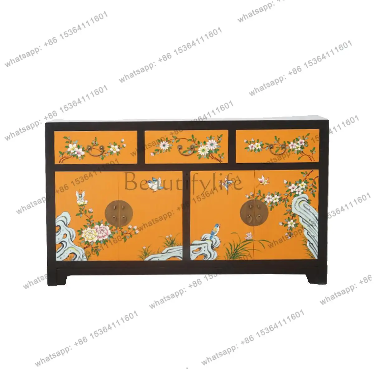 

Home living room partition cabinet Chinese hand-painted retro solid wood simple furniture locker