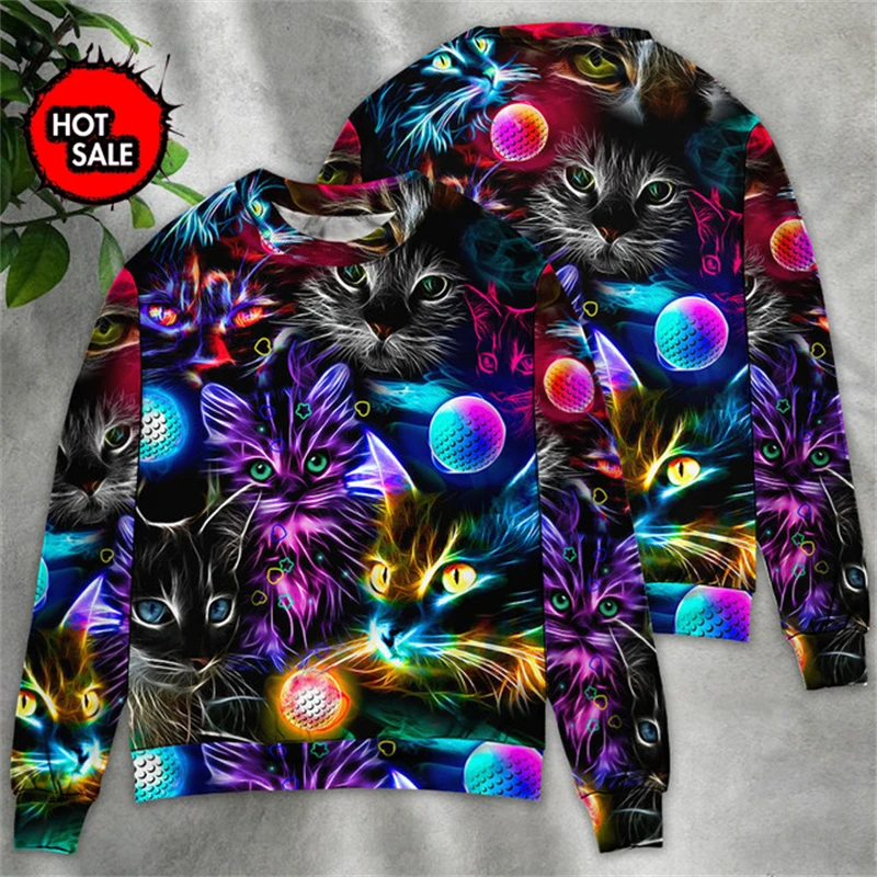 3D Print Cat Colourful Sweater Men Women Ugly Sweaters Christmas Jumper Tops Fashion Merry Christmas Gift Boys Girls Sweatshirt