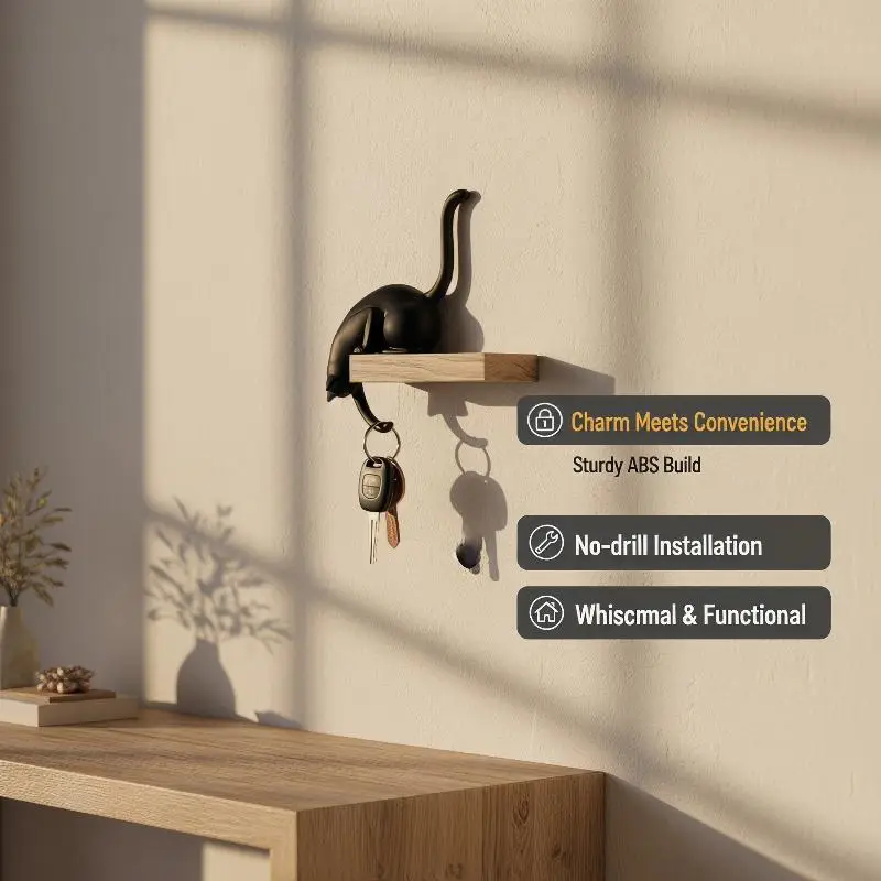 3D Printed Upside Down Cat Hanging Hook Cute Cartoon Cat Figurine Key Hook Home Organization Wall Art Decor Ornament