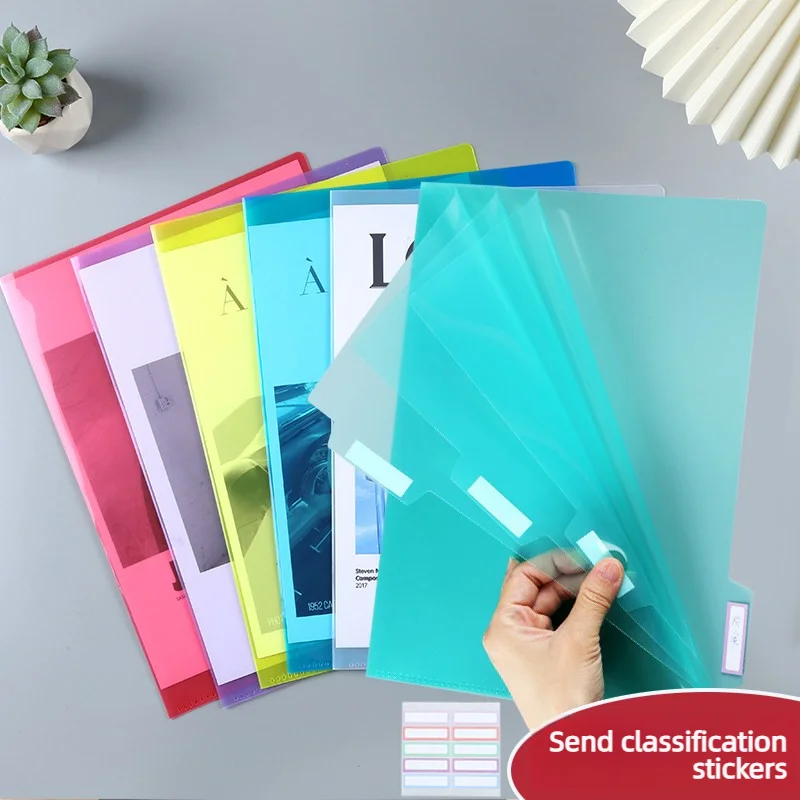 

5pcs L-shape A4 Document Holder Multi-page File Organizer A4 Folder Transparent Report Cover Classification Folders For School