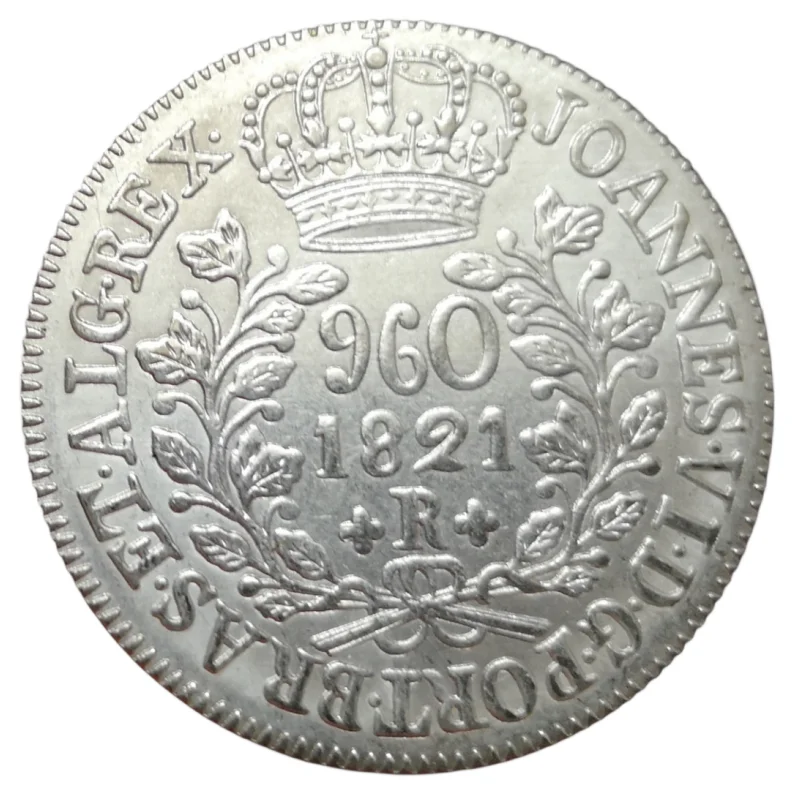 

1821-R Бразилия 960 Reis-Joao VI Посеребренная копия монеты 40 мм