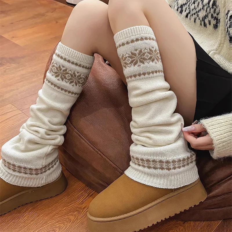 1/2/3 أزواج الشتاء عادية الدافئة تدفئة الساق محبوك لينة JK لوليتا التمهيد يغطي ندفة الثلج معرض جزيرة مكدسة جورب 40 سنتيمتر طويلة غطاء للقدم #3