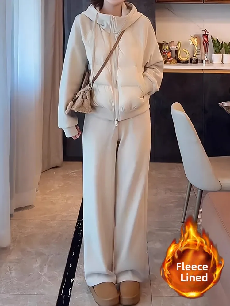 

Thickened Winter Fashion Set for Women Knitted Sweater Casual Pants Inner Bread Jacket High Waist Warm And Stylish Three Piec...