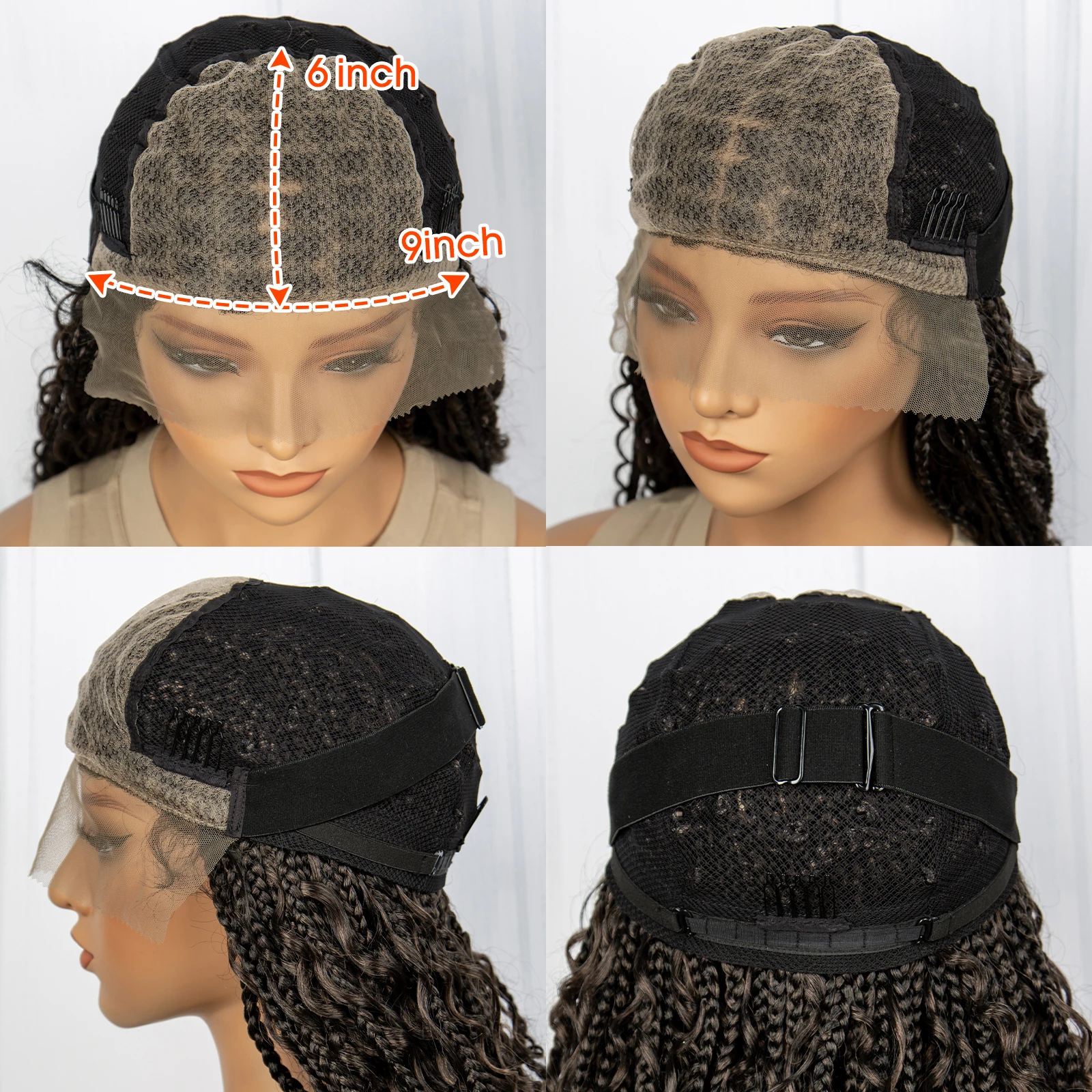 Kima Synthetic Bohemian Box Braids Wigs 9x6 Lace Front Braided Wigs Goddess Braids Boho Braided Curly End  32 inches