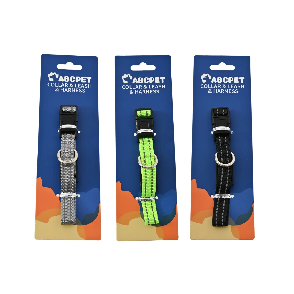 60PCS/Carton Reflective Dog Collars 3 Colors Assorted Adjustable Nylon Pet Collar with Quick Release Buckle for Small Medium Large Dogs