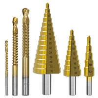 4-12mm 4-20mm 4-32mm 6Pcs HSS Round Handle Step Drill Bit Set Titanium Coated Wood Metal Hole Cutter Core Drill Bit Set
