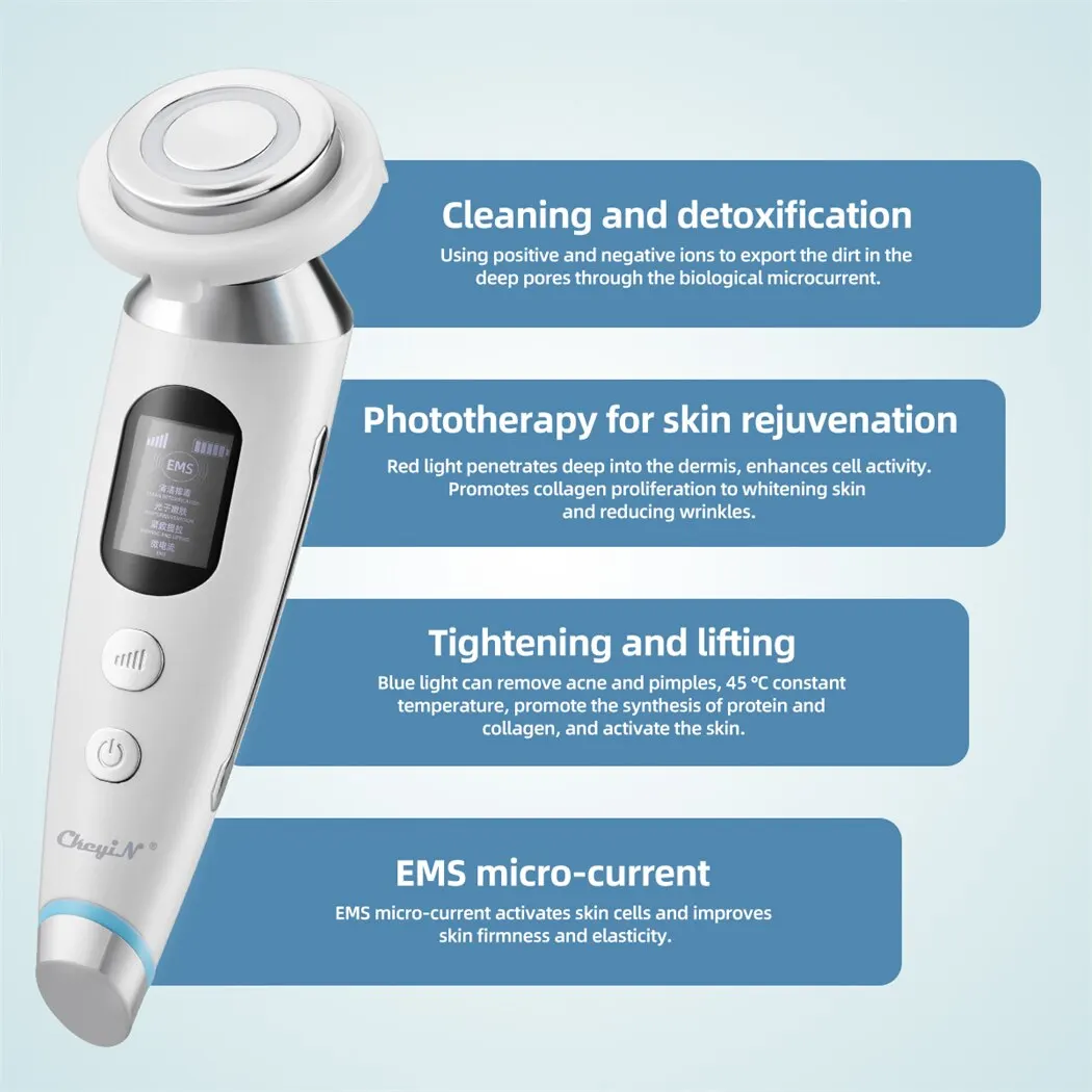 Ckeyin Ems Nek Gezicht Massager Multi-Functionele Anti-Rimpel Aanscherping Huidverjonging Foton Therapie Apparaat Met Warm Kompres