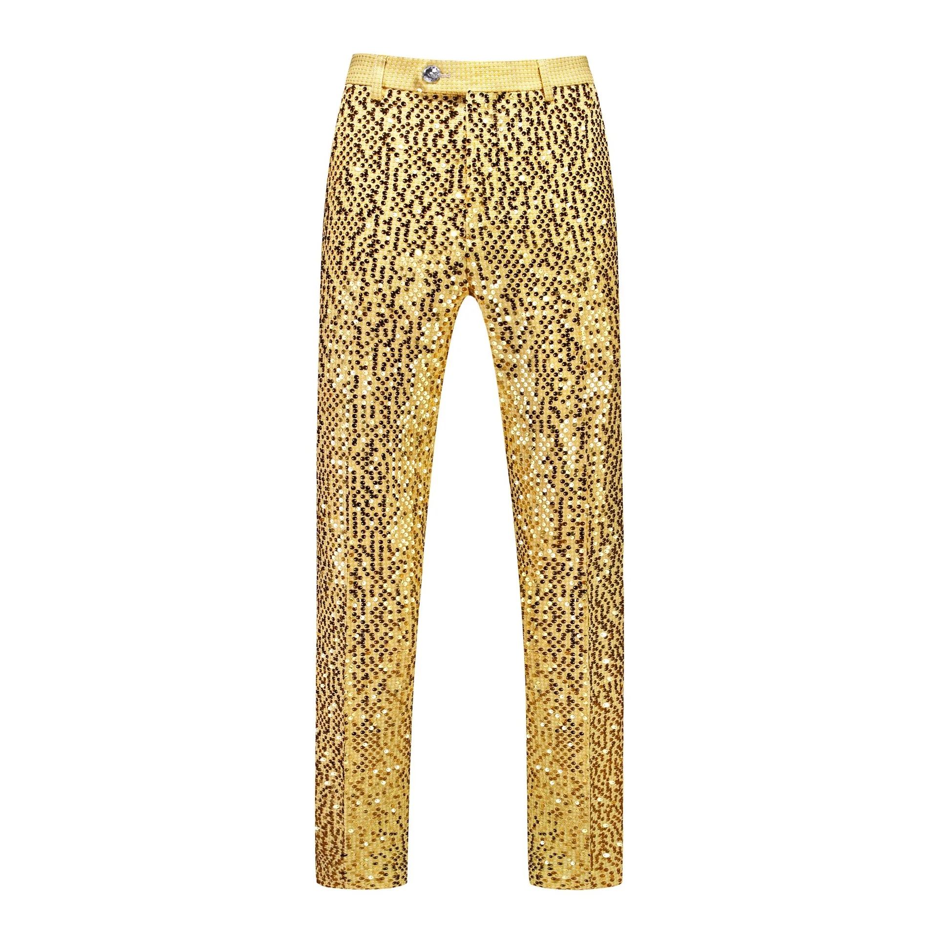 طقم بدلة لامعة بالترتر الذهبي والفضي للرجال مكون من قطعتين مع بنطال سهرة لحفلات الزفاف زي المضيف لمرحلة أداء المغني