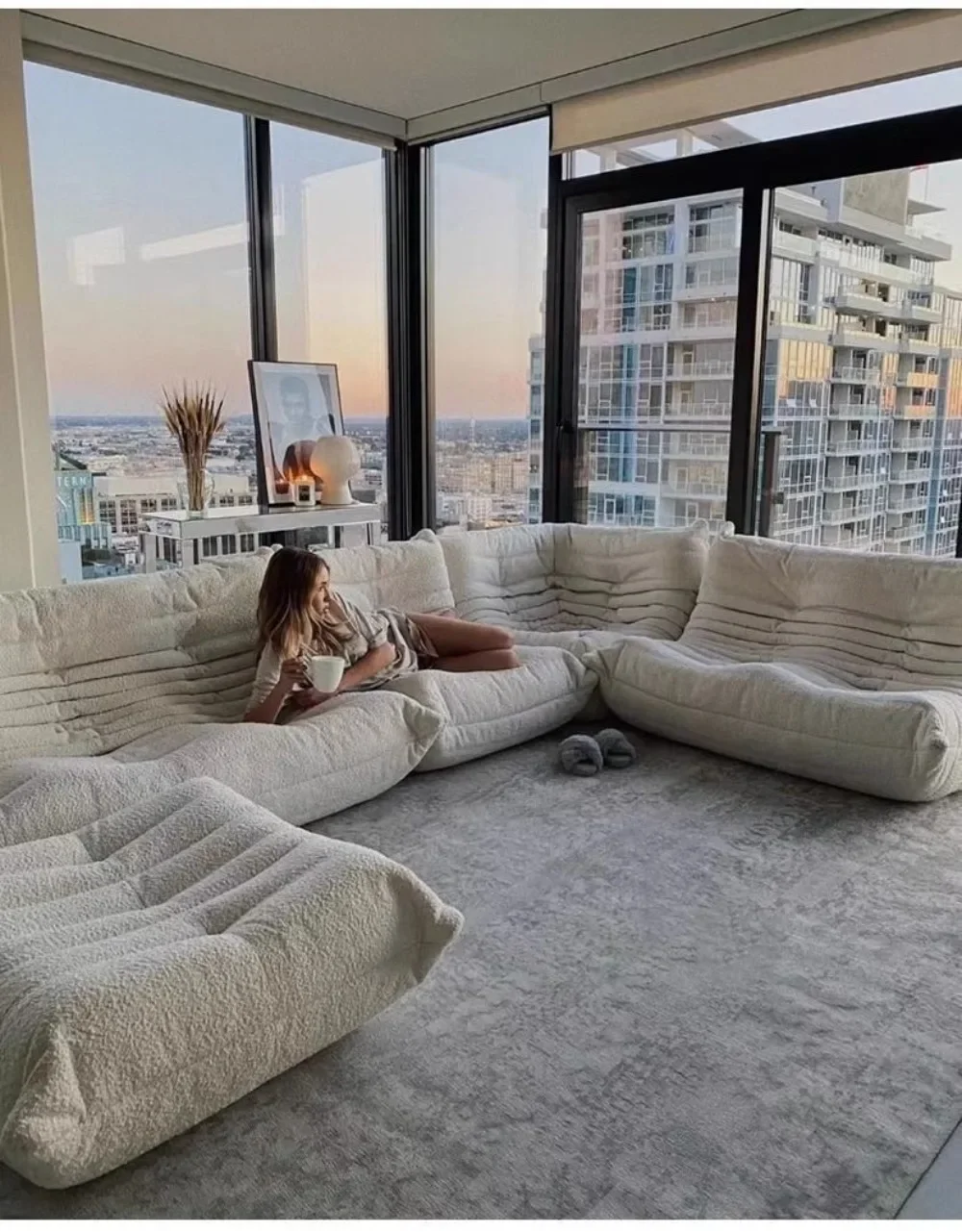 Togo caterpillar sofa balcony leisure bedroom living room reclining sleeping lazy sofa cream wind single recliner image 2