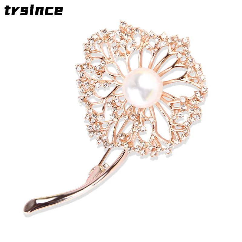 Micro-encrusted Zircon Rhinestone Pearl Dandelion Brooch Fashion Creative Flower Clothing Accessories Female Corsage