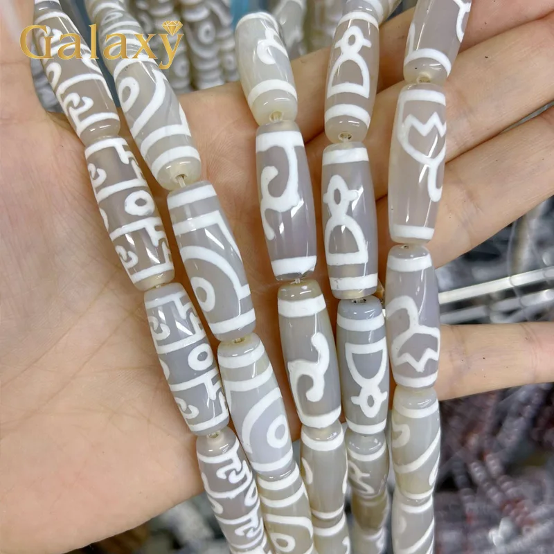 10pcs Natural Agate 10x30mm Many patterns White Tibet Dzi Agate Lucky Symbol Powerful Amulet For DIY Jewelry Making Accessories