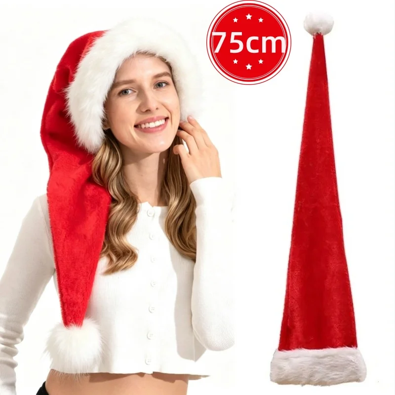 Extended Super Long Red Plush Velvet Christmas Santa Hat Beanie Skull Cap Xmas New Year Hat Festival Holiday Party Headwear Prop