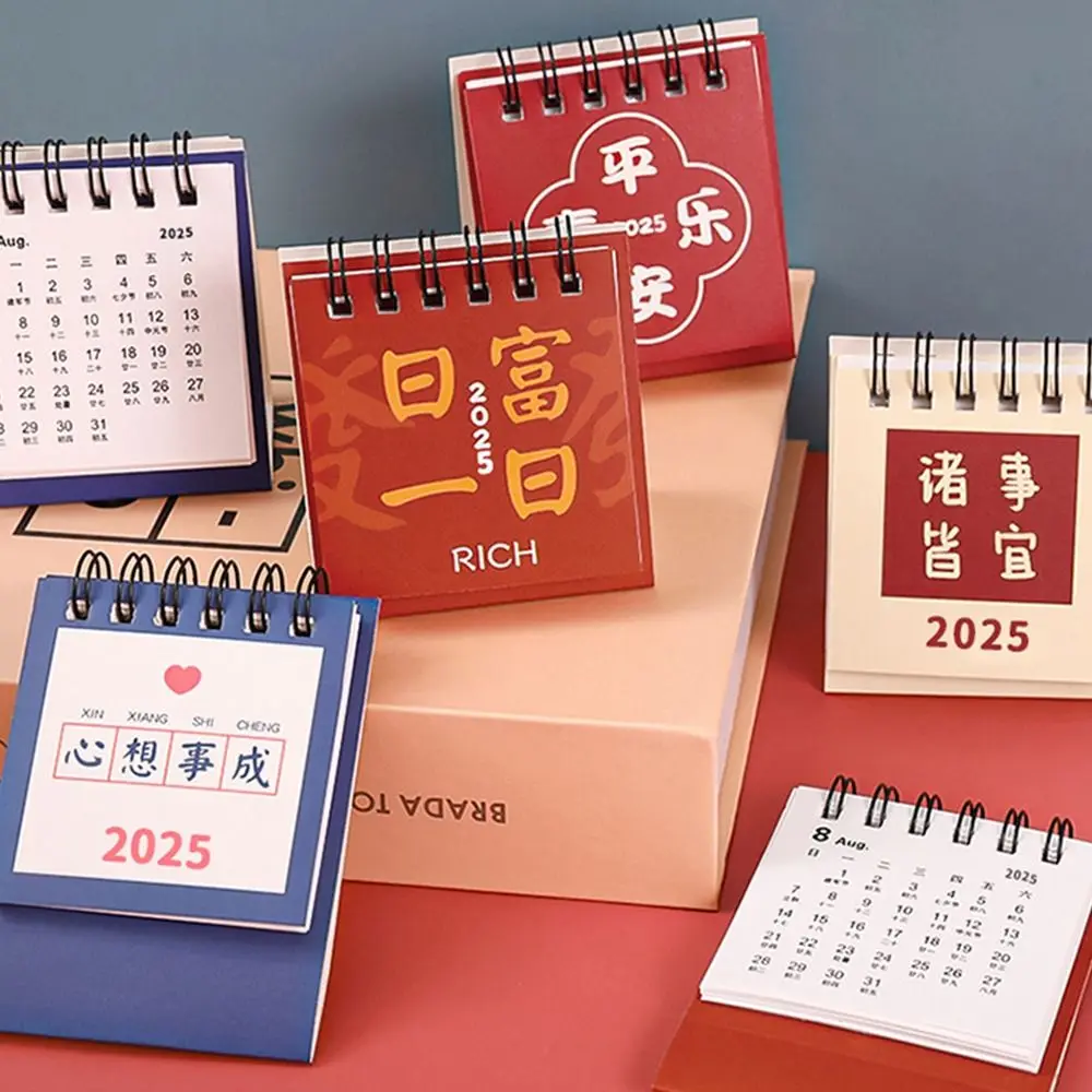 Agenda Creative 2024-2025 Calendar Thick Paper 2025 Mini Desk Calendar To Do List Red Table Planner Inspirational Writing