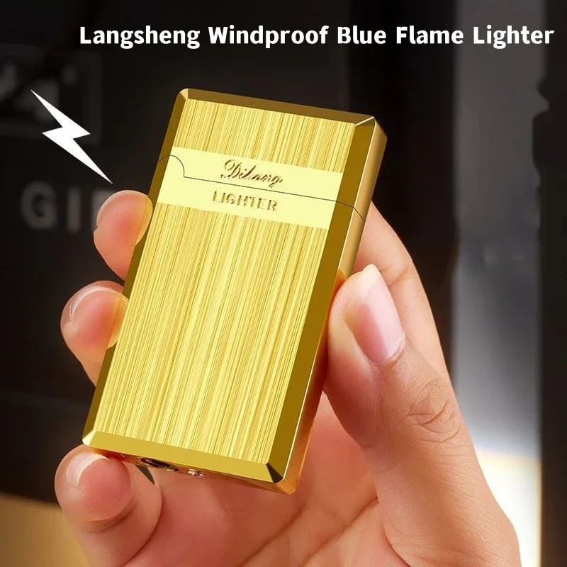 High end Classic Steel Sound Loudspeaker Inflatable Windproof Direct Blue Flame Lighter Business Gift Cigar Lighter