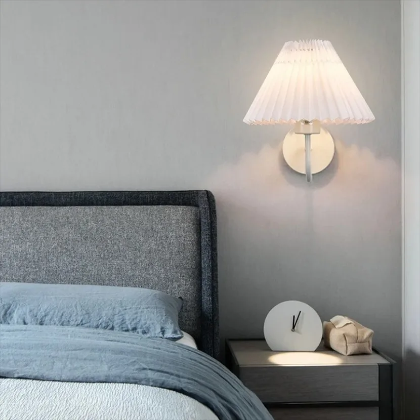Nordic Retro Wall Lamp Umbrella Style Pleated Creative Decorative Light Bedroom Living Room Bedside Corridor Indoor Home Light
