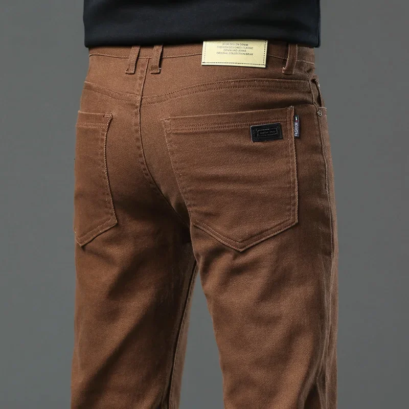 Nuevos pantalones informales de talla grande de gama alta para hombre, pantalones largos rectos elásticos sueltos de cintura media alta, ropa de marca, pantalones vaqueros ajustados 28-44