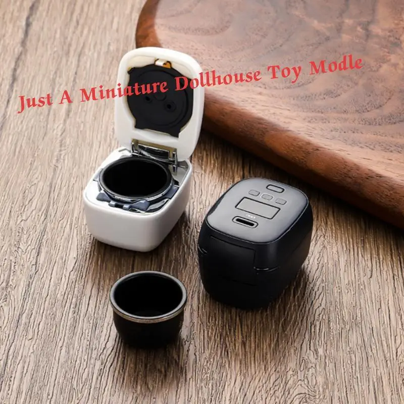 Miniature Simulation Rice Cooker Ornament Dollhouse Kitchen Prop Interactive Play Toy for Kids Scene Decoration