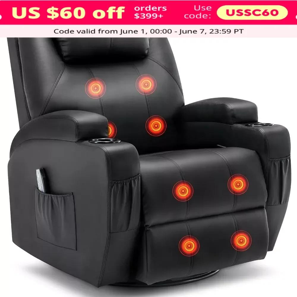 

Recliner Chair, Rocking Chair with Massage and Heat, Rocker Manual Recliner with Remote Control, 360° Swivel Recliner Chairs