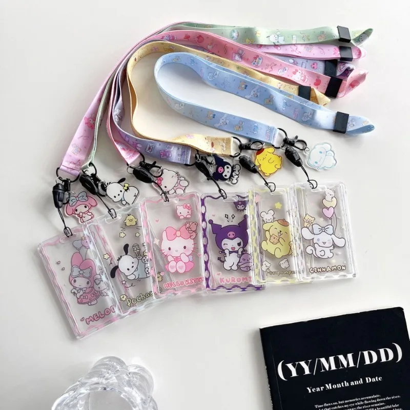 

Anime Sanrio Student Transparent Campus Card Cover Id Bus Bank Access Control Card Case Accessory Hanging Rope Children Gifts