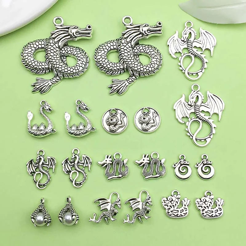 10/20pcs Chinese Wind Dragon Design charms Alloy Metal Pendants for DIY Necklace Bracelet Earrings Jewelry Making Accessories