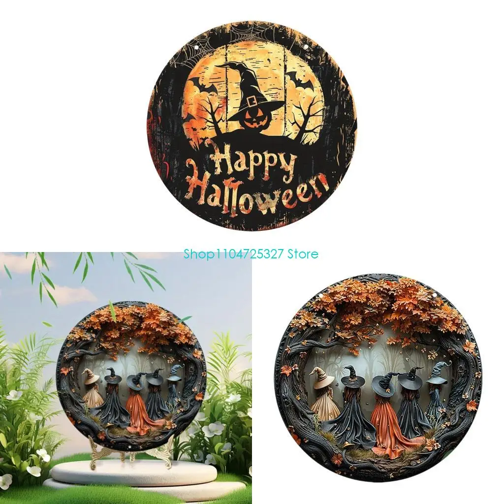 D8KF Wooden Halloween Sign Handmade Porch Decoration Easy Install Outdoor Home Plaque