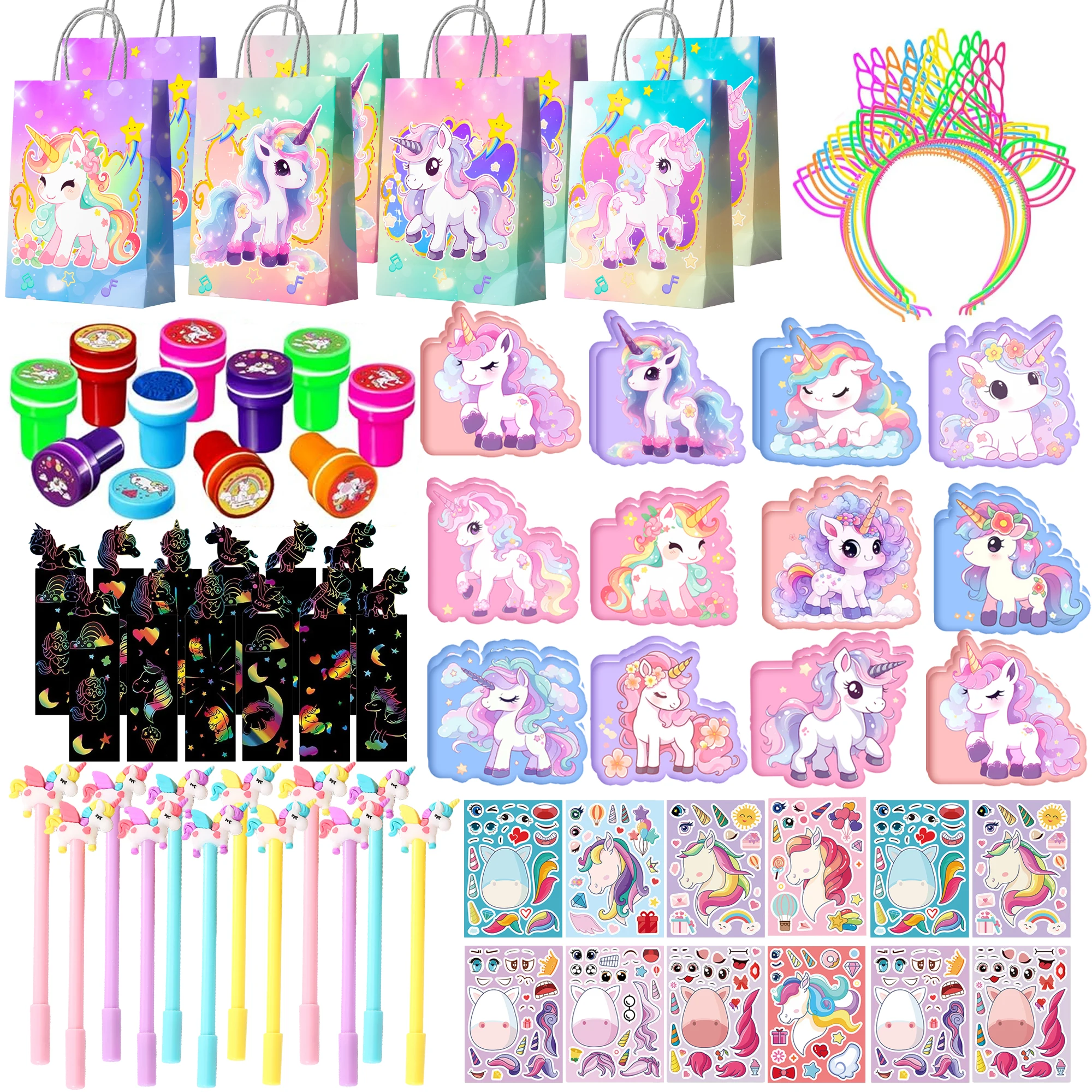 

84 шт. сувениров для дня рождения в стиле единорога — подарочные пакеты с единорогами, мини-блокноты, ручки, наклейки для творчества, печати и т.д. — сувениры для вечеринки в стиле единорога