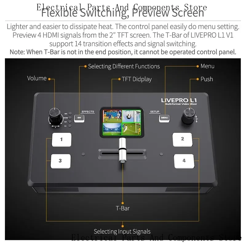 

Go L1 V1 Multi Format Video Mixer Switcher 4XHDMI Inputs Camera Production USB3.0 Live Streaming