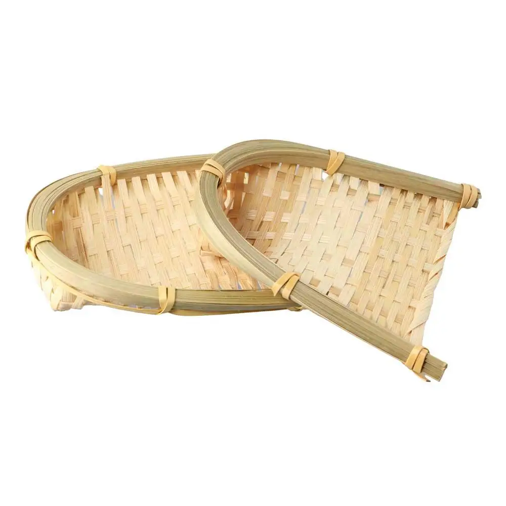 Practical Durable Trendy Handmade Drying Knitted Vegetable Storage Tray Bamboo Basket Dustpans Kitchen Supplies