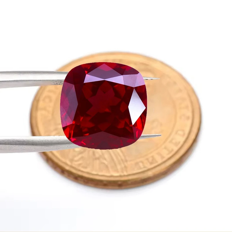 

Premium Selection Ruby 14x14mm 14.0Ct Cushion Cut Glow Under UV Light Ruby for Jewelry Making Collection DIY Stone