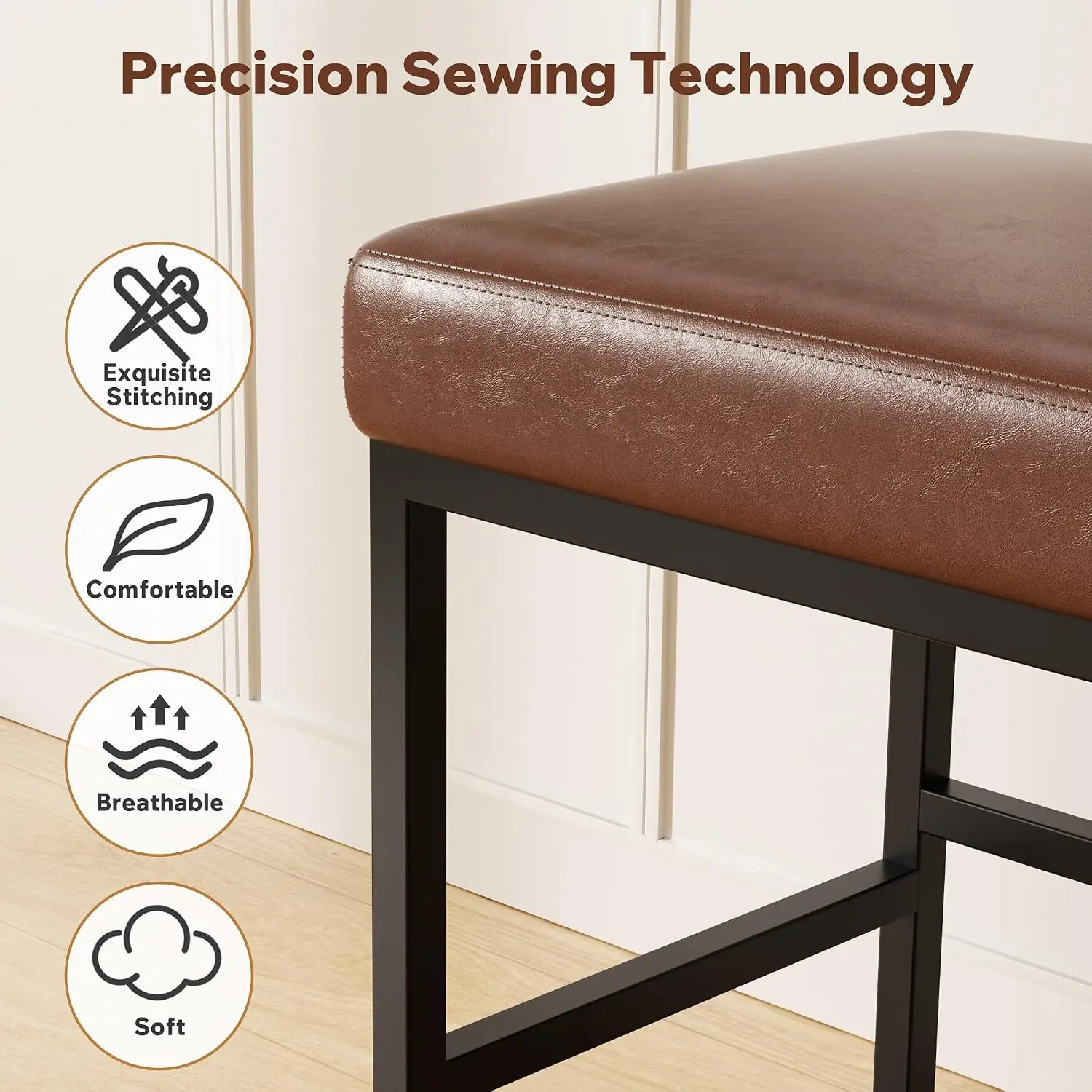 24in Counter Height Bar Stools 4-Pack, Faux Leather Square Seat & Metal Base, Kitchen Island Barstools, Brown, Customized