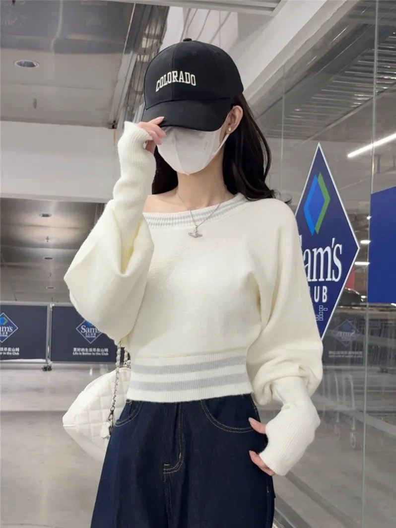 

Korean Sle Long Sve Knitted ort Coat oulder Bared Waist Cinched Autumn New Soft And Cozy Side Collar Trendy Top for ...