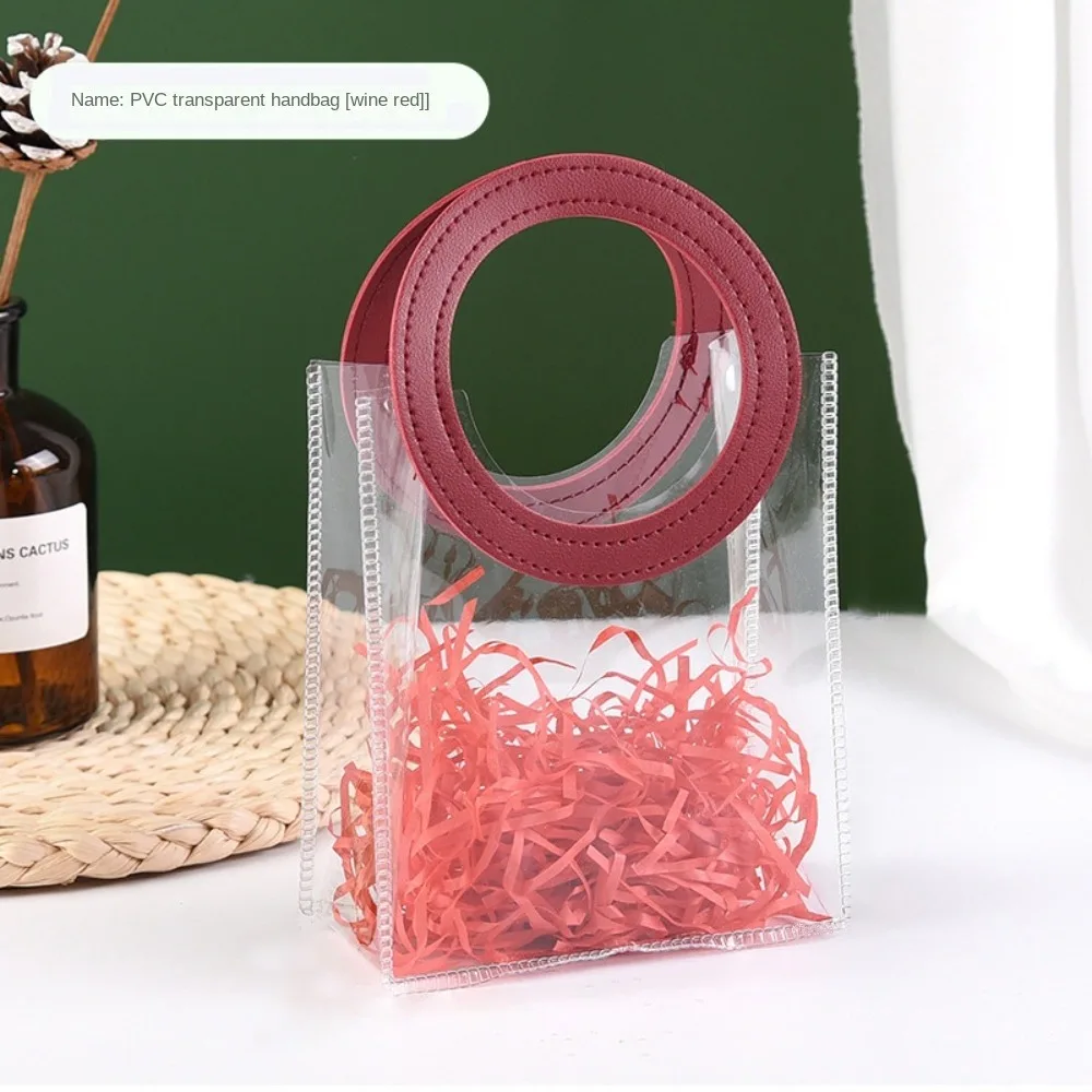

High Quality PVC Clear Tote Bag Square Shape Handle Round Shape Handle Waterproof Storage Bag Transparent Hand Gift Bag