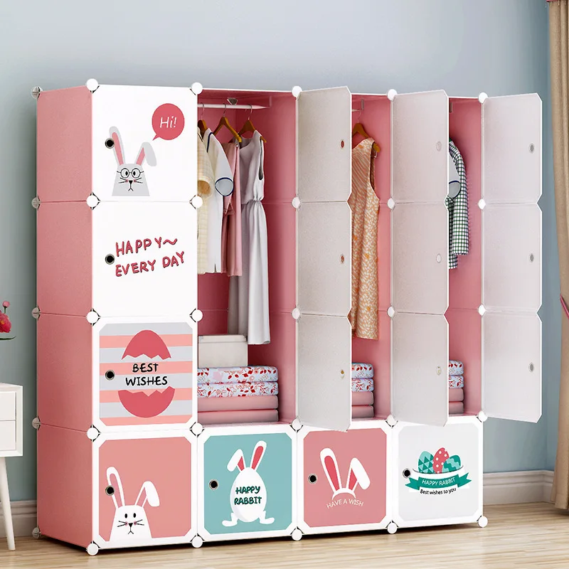 AOLIVIYA Kids Children's Folding Wardrobe Baby Toy Clothes Organize Storage Cabinet PP Resin Cartoon Space Saving Locker
