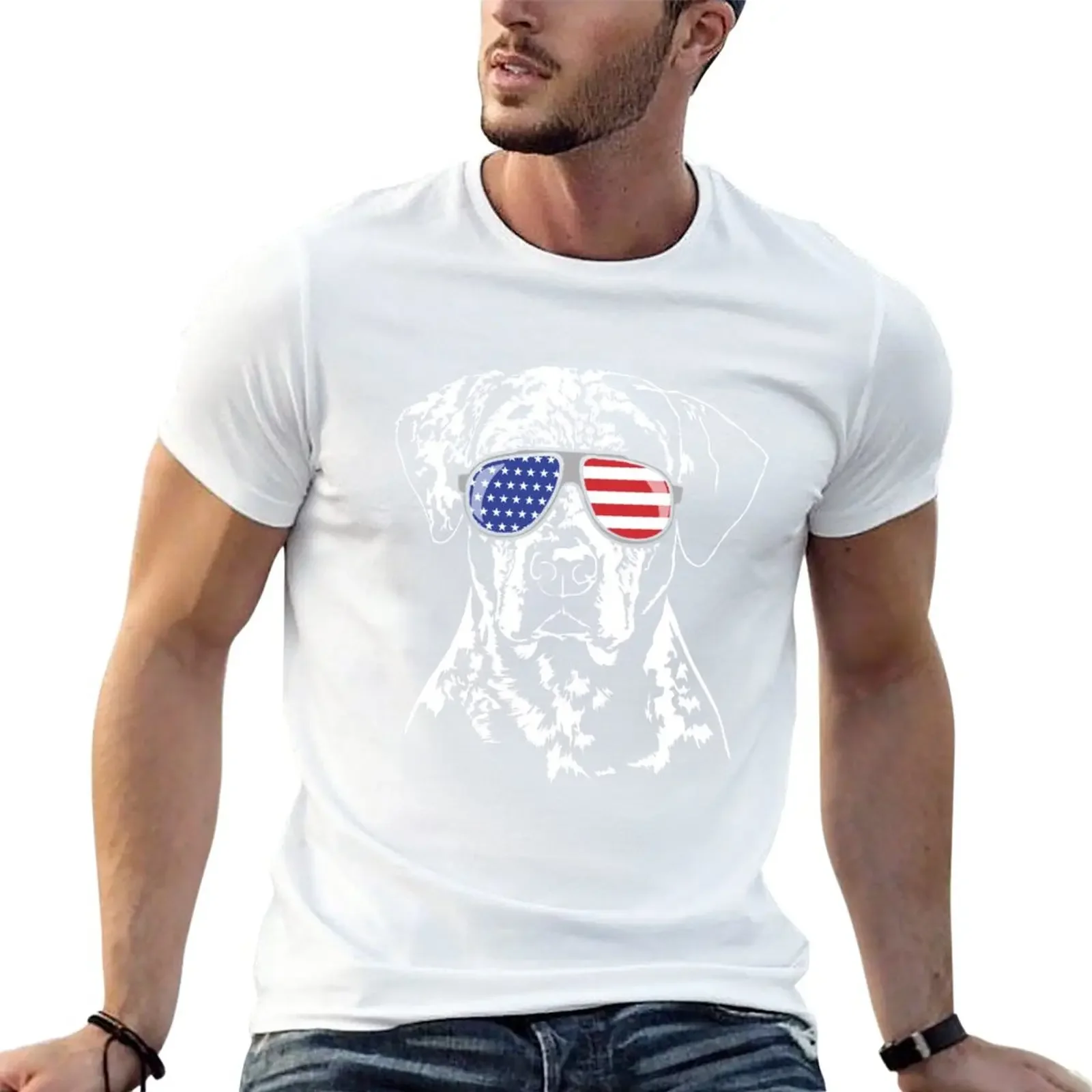 plus size tops t shirt for men New Dog lovers and / or breeders. Louisiana Catahoula with American Flag sunglasses. T-Shirt