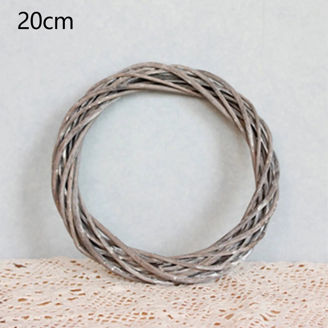 20/25/30cm Christmas Rattan Ring Wreath Wicker Vine Garland Hanging Wedding Grey Wreath  Artificial Flowers Garland Frame