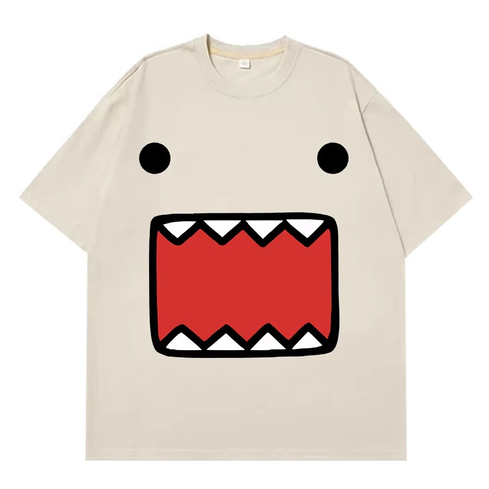 Camiseta informal de algodón para mujer, camiseta con patrón de cara de muñeca Domo Kun, camiseta de moda estética de gran tamaño de manga corta Harajuku