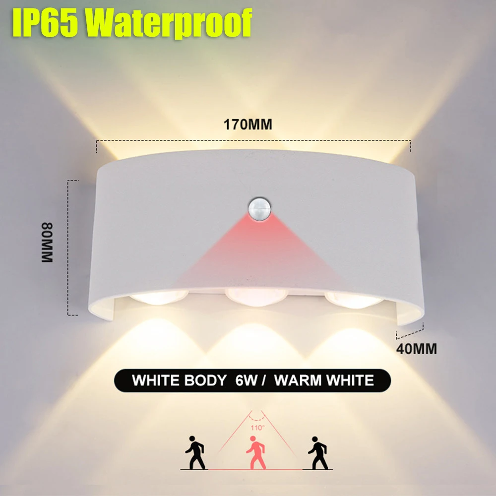 AC85-265V LED Wall Lamp Motion Sensor IP65 Waterproof Outdoor Lighting Wall Light Indoor Living Room Stairs Fixture Wall Lamps