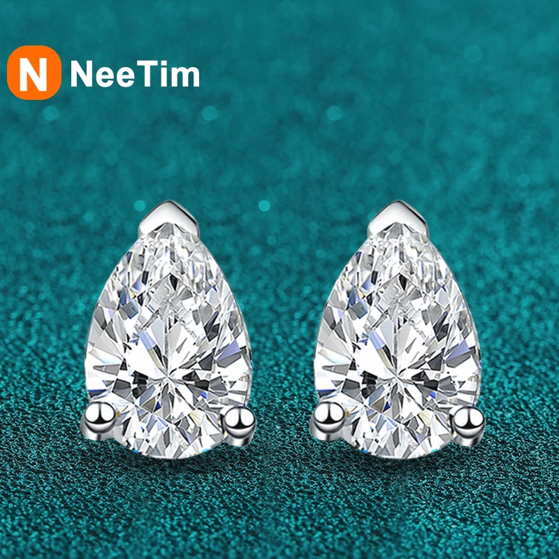 

NeeTim 1ct D Color Pear Cut Moissanite Stud Earrings Water Drop Lab Diamond 925 Sterling Silver Gold Plated Wedding Jewelry Gift