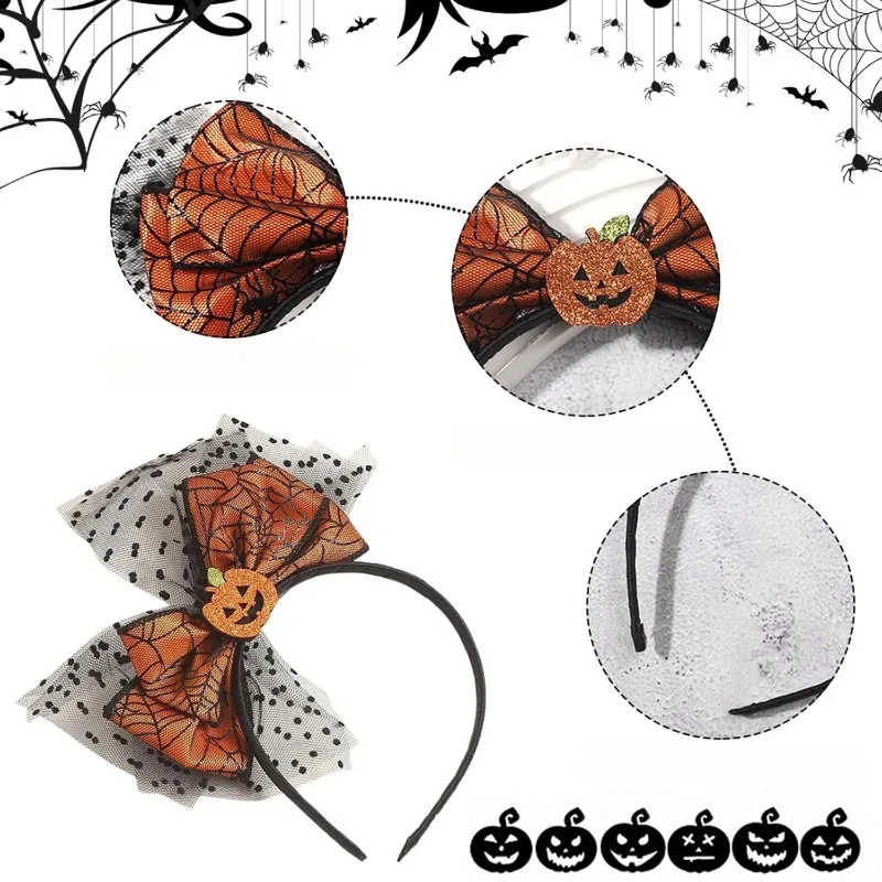 Halloween Pumpkin Devil Headband, Spider Web Bow Party Costume Accessory