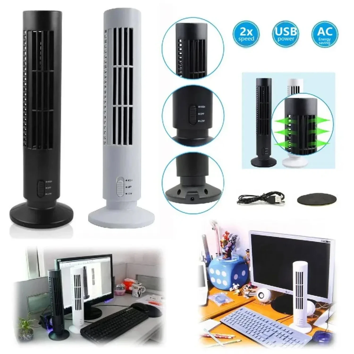 

Efficient and silent small bladeless cylinder tower fan for optimal atmosphere in office and bedroom - Ideal desktop fan with sp