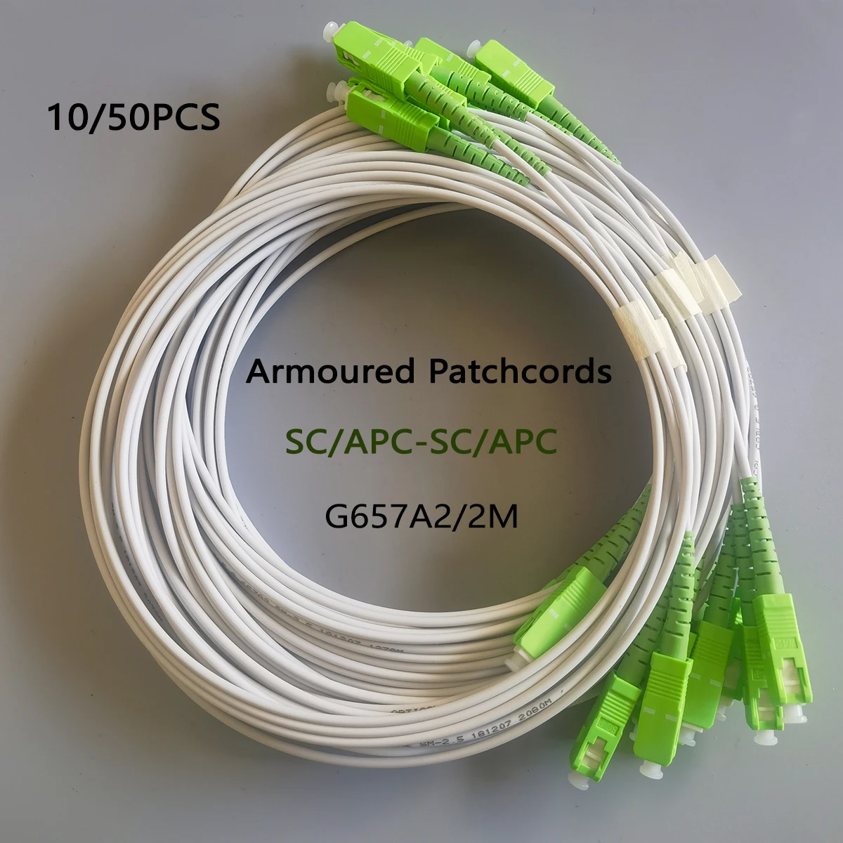 

10/50PCS Steel Armored Fiber Optic Patch Cord SC/APC-SC/APC 2M G657A2 Single Mode Simplex FTTH Extension Cable Wholesale